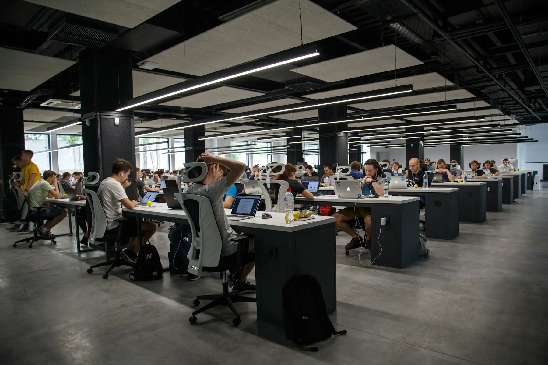 A large, bright open-plan office